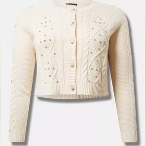 Torrid Cropped Embellished Cable Knit Cardigan Sweater